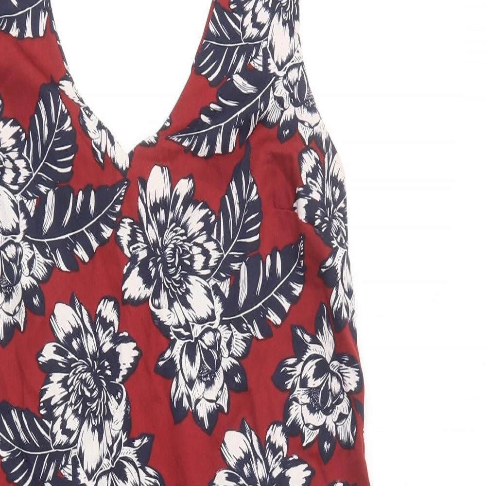 New Look Womens Red Floral Polyester Shift  Size 8  V-Neck Pullover
