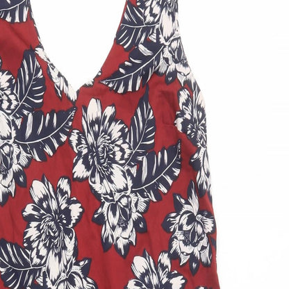 New Look Womens Red Floral Polyester Shift  Size 8  V-Neck Pullover