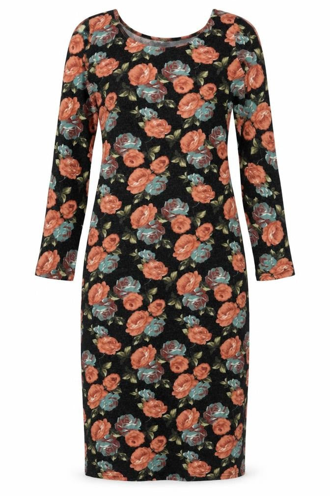 Front view of Paprika women’s grey floral acrylic bodycon, size UK 12, scoop neck