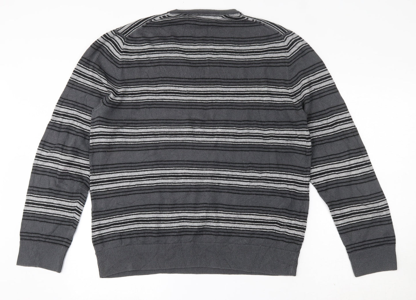 Gap Mens Grey V-Neck Striped Cotton Pullover Jumper Size L