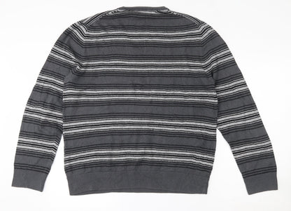Gap Mens Grey V-Neck Striped Cotton Pullover Jumper Size L