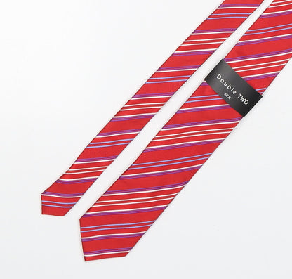 Mens Double TWO Red Striped  Pointed Tie