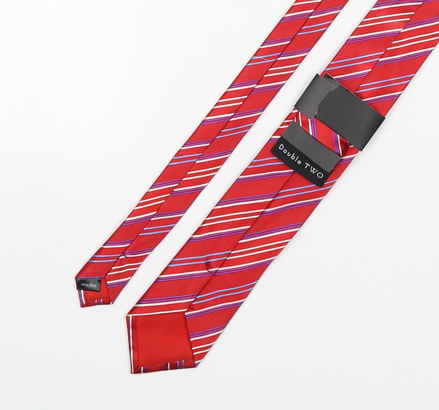 Mens Double TWO Red Striped  Pointed Tie