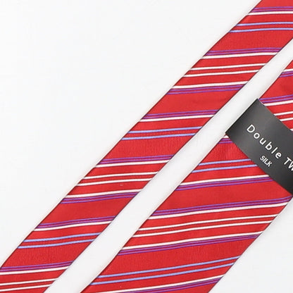 Mens Double TWO Red Striped  Pointed Tie