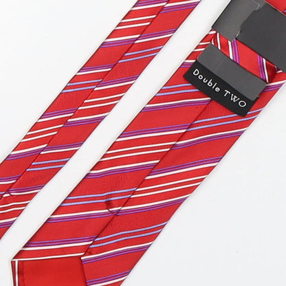 Mens Double TWO Red Striped  Pointed Tie