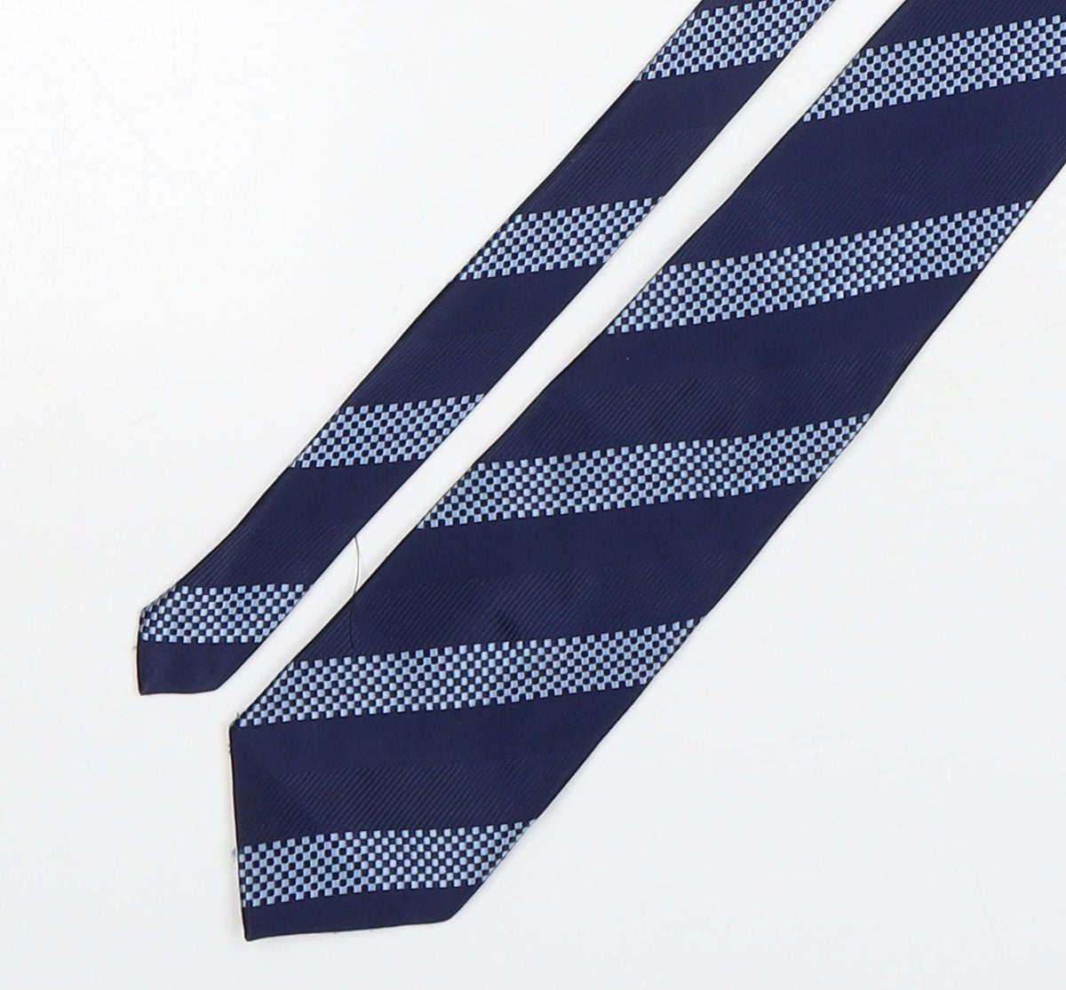 Front view of Attacco men’s blue striped polyester pointed tie one size