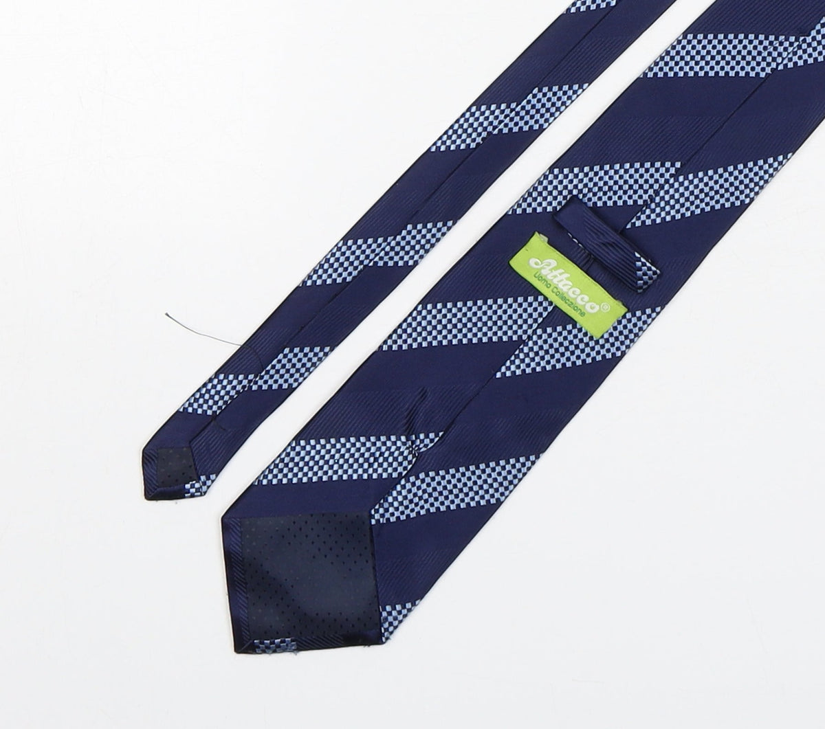 Back view of Attacco men’s blue striped polyester pointed tie one size
