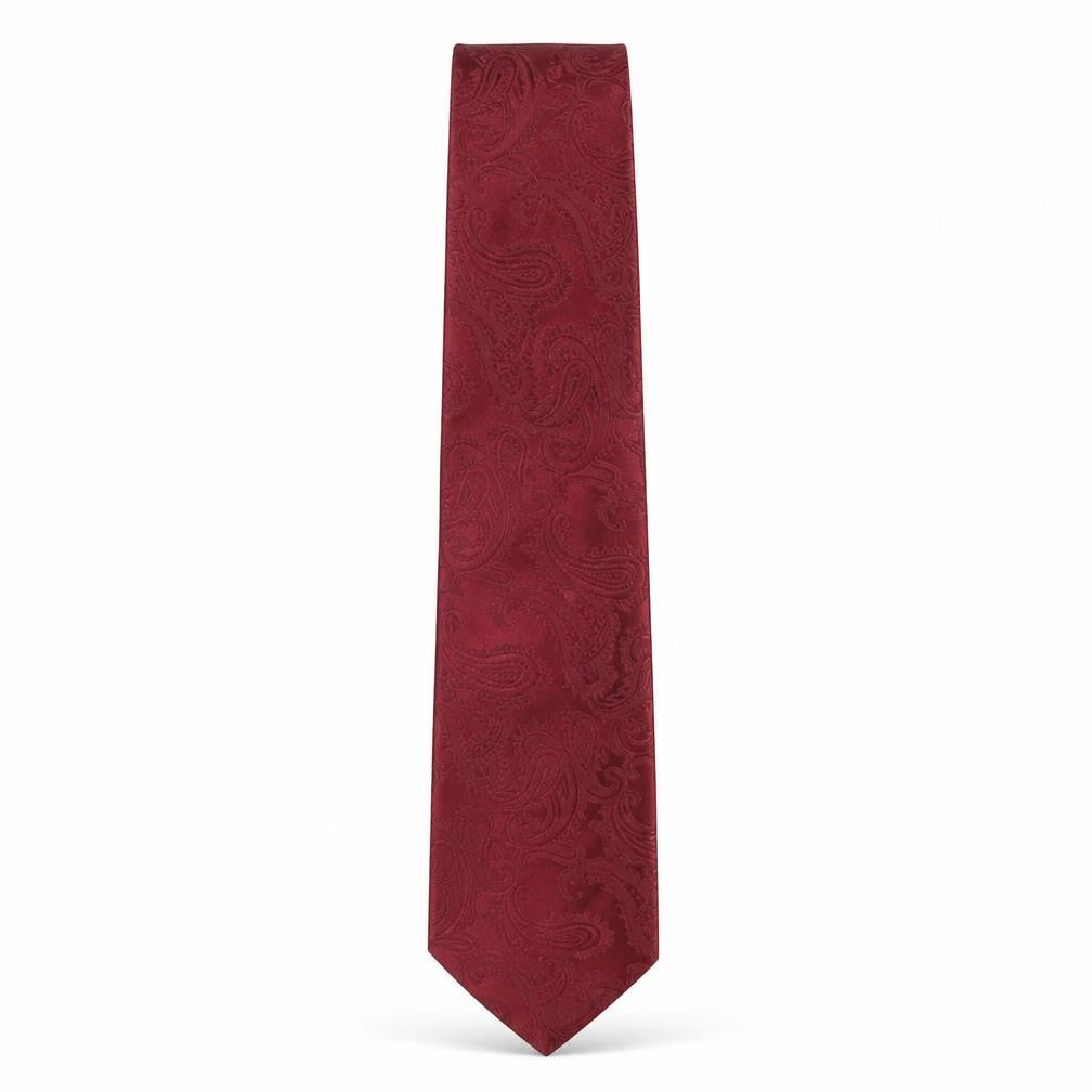 Front view of Q Brand men’s red paisley microfibre pointed tie one size