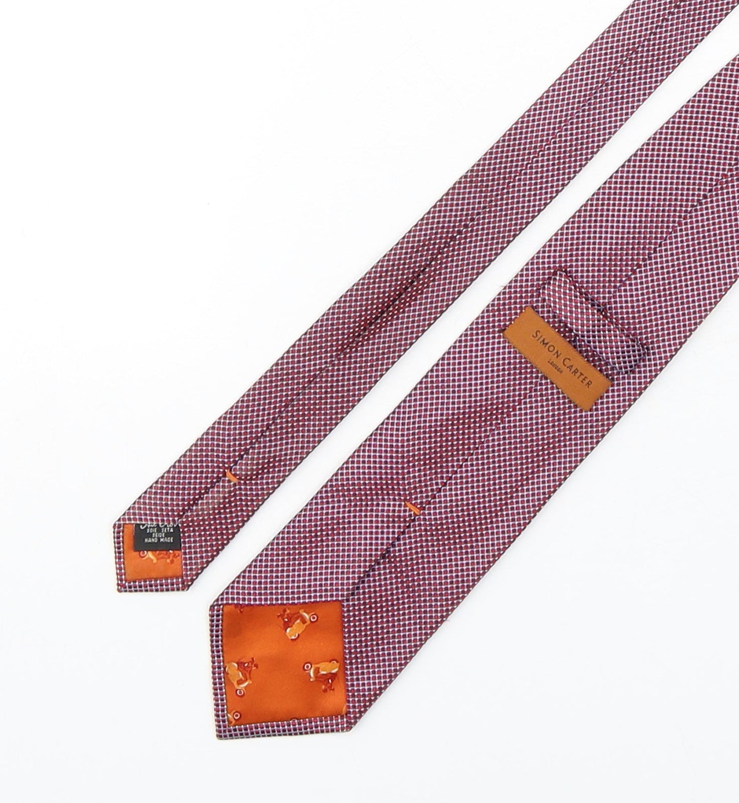 Simon Carter  Mens Red Plaids & Checks Silk Pointed Tie One Size