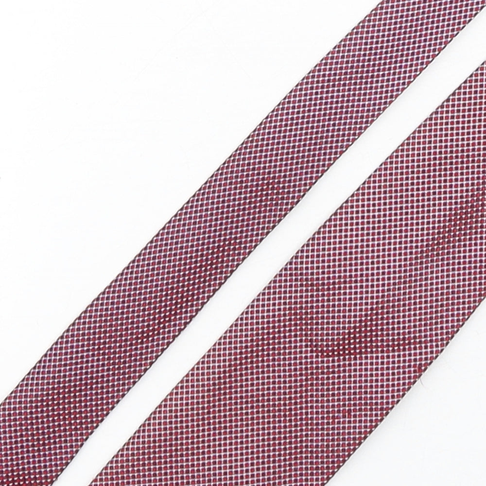 Simon Carter  Mens Red Plaids & Checks Silk Pointed Tie One Size