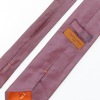 Simon Carter  Mens Red Plaids & Checks Silk Pointed Tie One Size