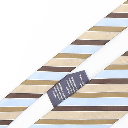 Close-up detail of Macori men’s multicoloured striped silk pointed tie one size