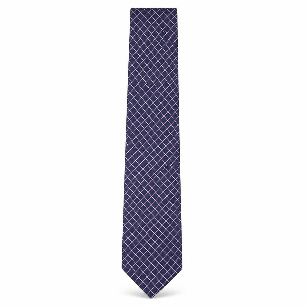 Front view of Marks & Spencer men’s purple plaids & checks silk pointed tie one size