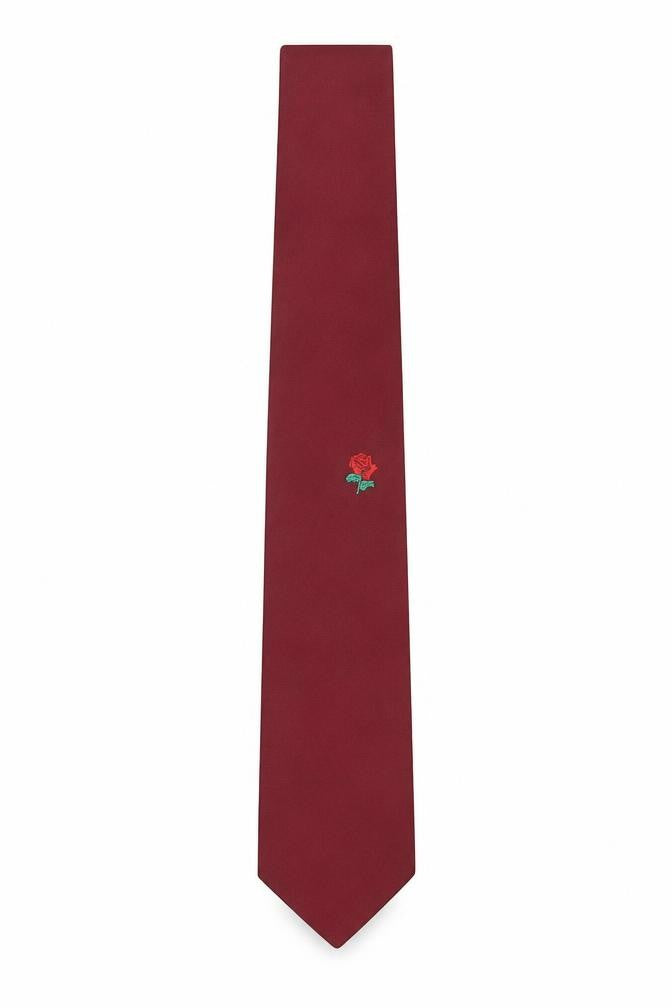 Front view of Bonmarché men’s red floral polyester pointed tie one size