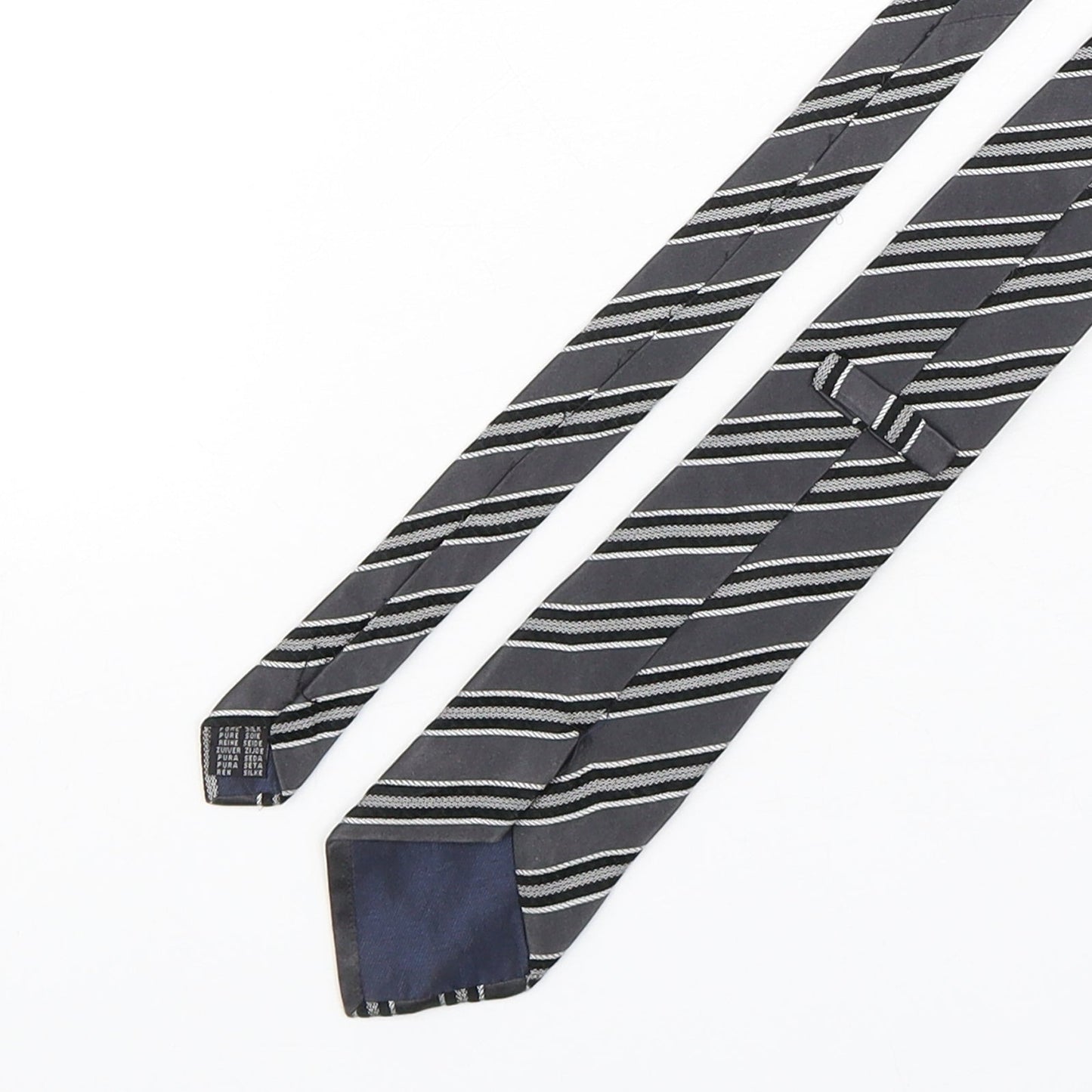 Preworn Mens Grey Striped Silk Pointed Tie One Size