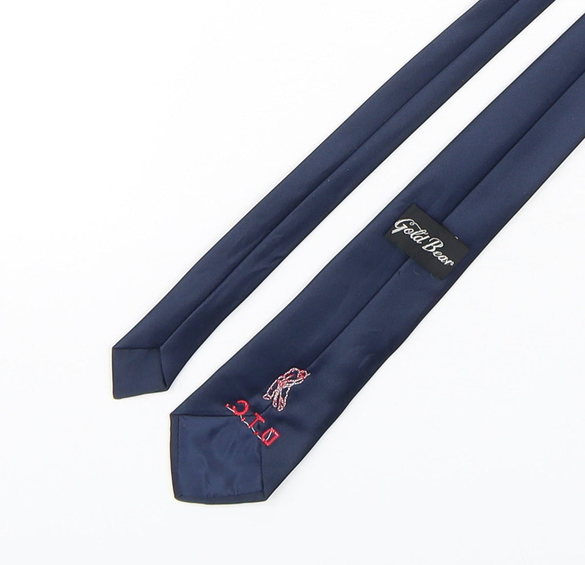 Back view of Gold Bear men’s blue polyester pointed tie one size