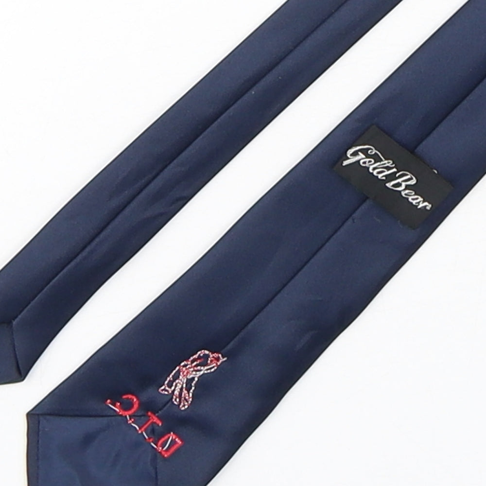 Brand and care label for Gold Bear men’s blue polyester pointed tie one size