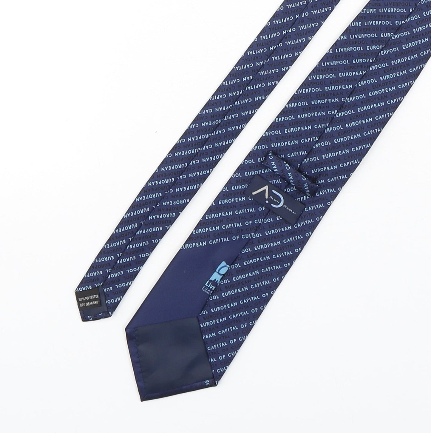 Allen Douglas  Mens Blue Geometric Polyester Pointed Tie One Size - Liverpool European Capital Of Culture