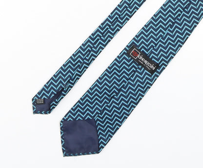 Back view of Gino Rossini men’s green striped polyester pointed tie one size