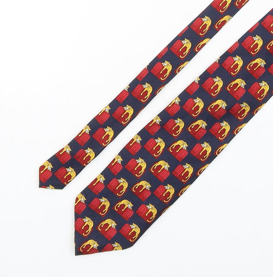 StMichael Mens Multicoloured Geometric Silk Pointed Tie One Size - Cat Print