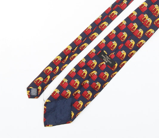 StMichael Mens Multicoloured Geometric Silk Pointed Tie One Size - Cat Print