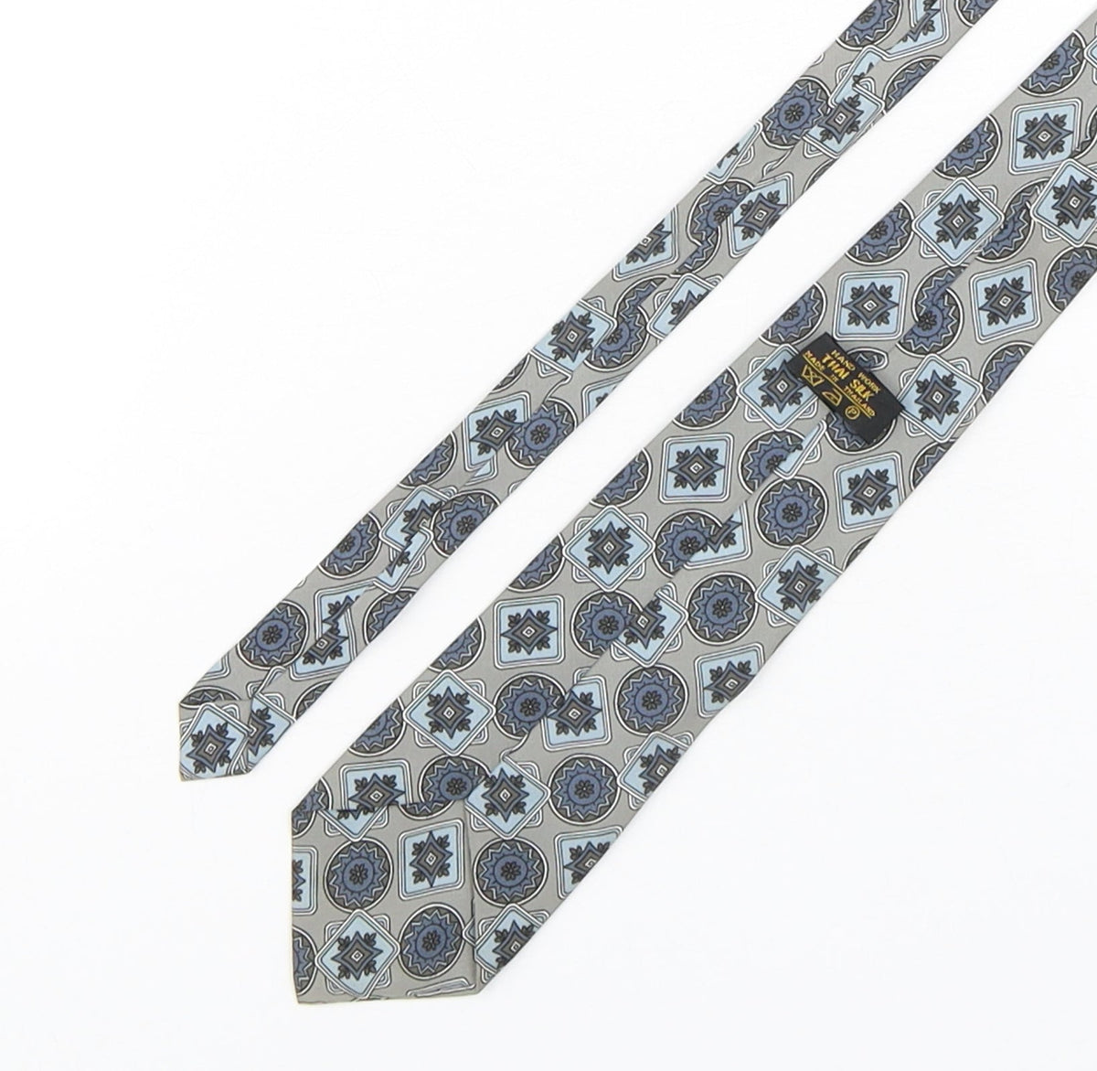 Back view of Hand Work men’s multicoloured geometric silk pointed tie one size