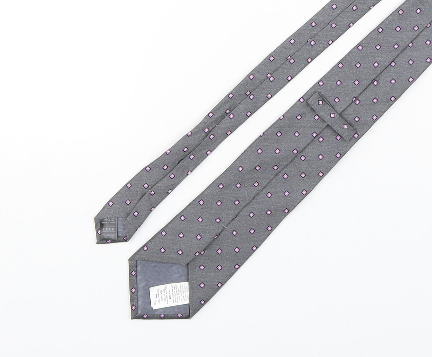 Marks and Spencer Mens Grey Geometric Silk Pointed Tie One Size