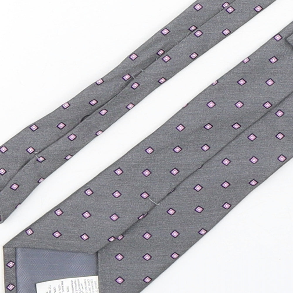 Marks and Spencer Mens Grey Geometric Silk Pointed Tie One Size