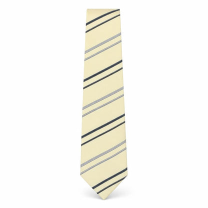 Front view of Francesco men’s beige striped silk pointed tie one size