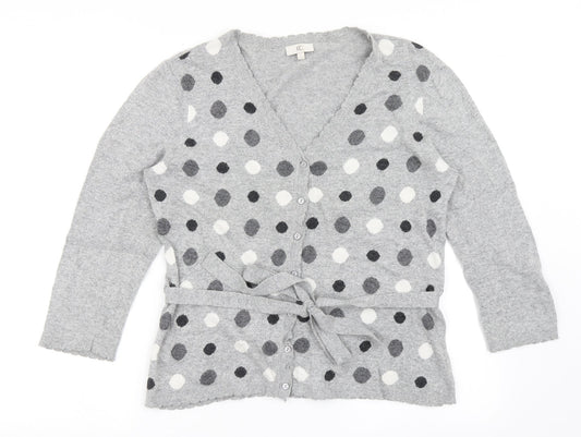CC Womens Grey V-Neck Polka Dot Cotton Cardigan Jumper Size L