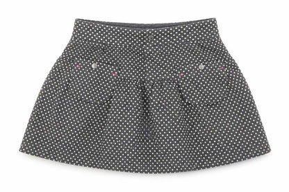 Front view of Coccodrillo girls’ grey polka dot cotton flare skirt, size 3, years regular