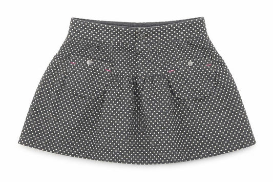 Front view of Coccodrillo girls’ grey polka dot cotton flare skirt, size 3, years regular
