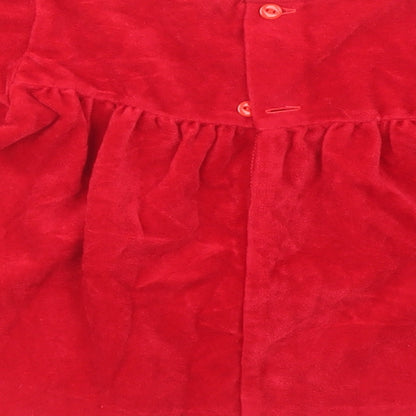 Preworn Girls Red  Triacetate Tunic Blouse Size 9-12 Months Round Neck Button - Lace trim