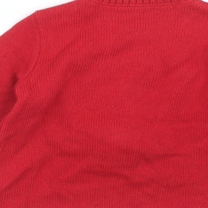 Preworn Girls Red Fair Isle Acrylic Pullover Jumper Size 3-6 Months  Button - Reindeer Christmas
