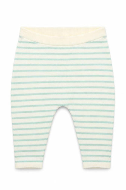 Front view of Next boys’ white striped cotton jogger trousers, size 3-6, months
