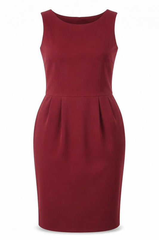 Front view of ASOS women’s red polyester pencil dress, size UK 10, round neck zip