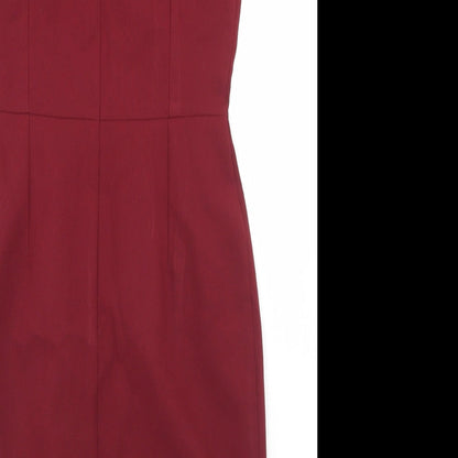 ASOS Womens Red  Polyester Pencil Dress  Size 10  Round Neck Zip