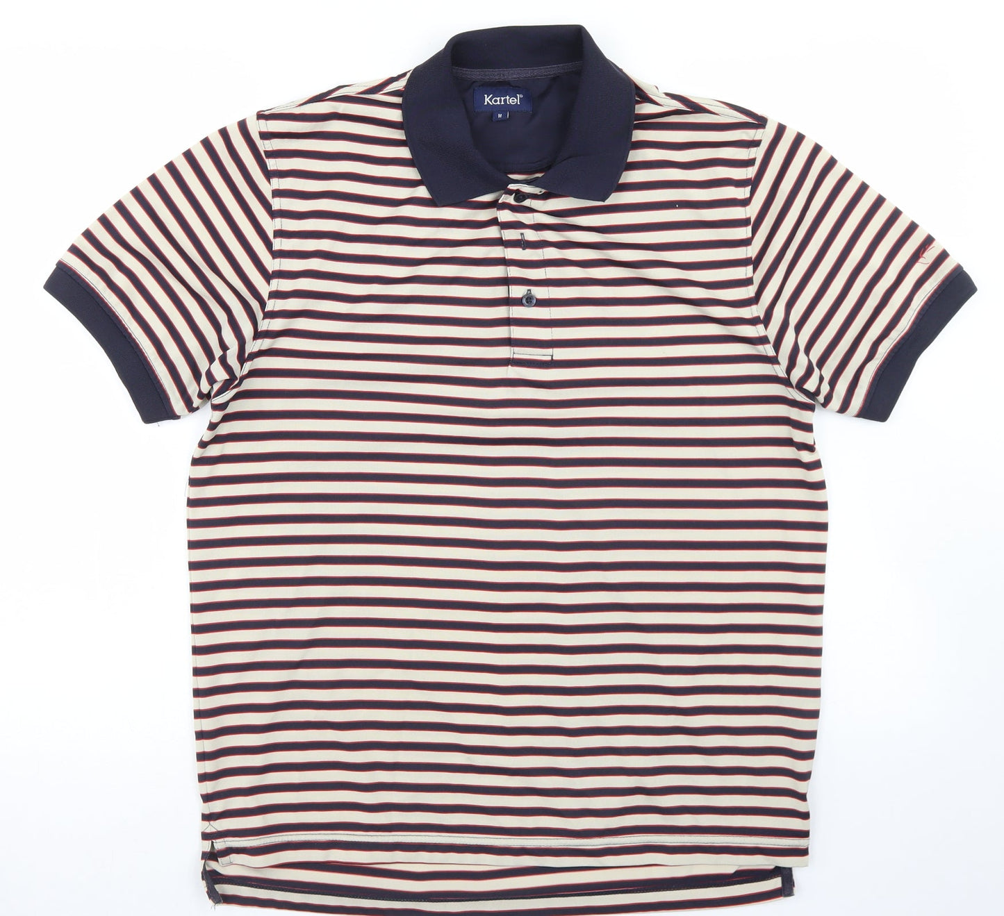 Kartel Mens Blue Striped Polyester  Polo Size M Collared Button