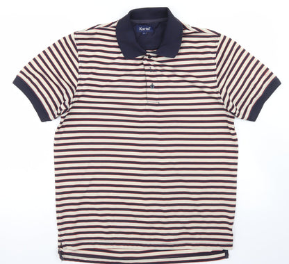 Kartel Mens Blue Striped Polyester  Polo Size M Collared Button