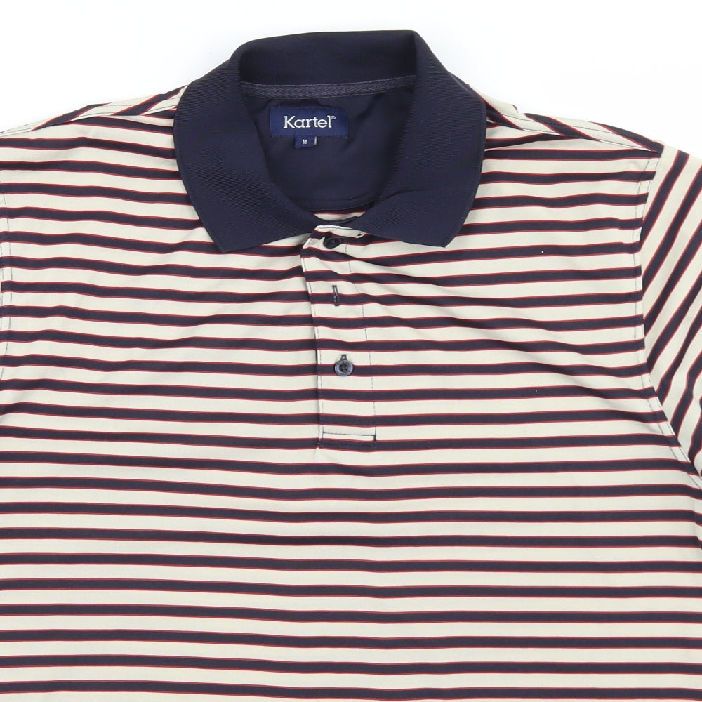 Kartel Mens Blue Striped Polyester  Polo Size M Collared Button