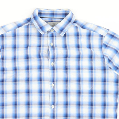Mens UK Size M Marks and Spencer Blue  Button-Up Short Sleeve Casual Shirt