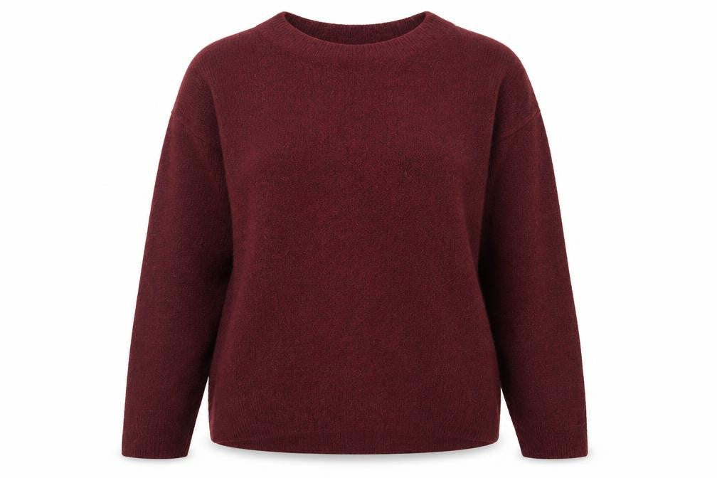 Front view of H&M women’s purple crew neck acrylic jumper, size S