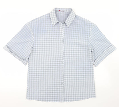 Additional front view of Urban Threads women’s blue check polyester basic button-up, size UK 8, collared