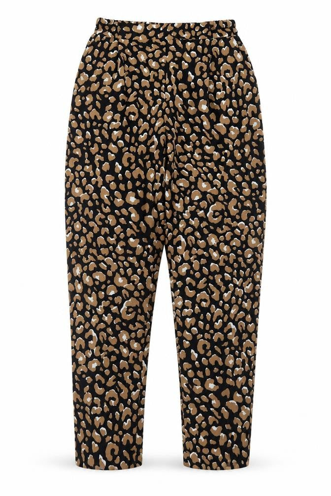 Front view of Primark women’s black animal print polyester dress pants trousers, size UK 8, 27-inch leg regular