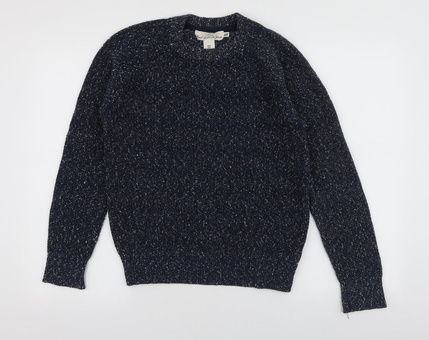 L.O.G.G Mens Blue High Neck  Cotton Pullover Jumper Size M