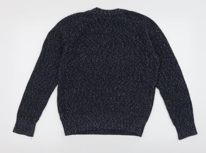 L.O.G.G Mens Blue High Neck  Cotton Pullover Jumper Size M