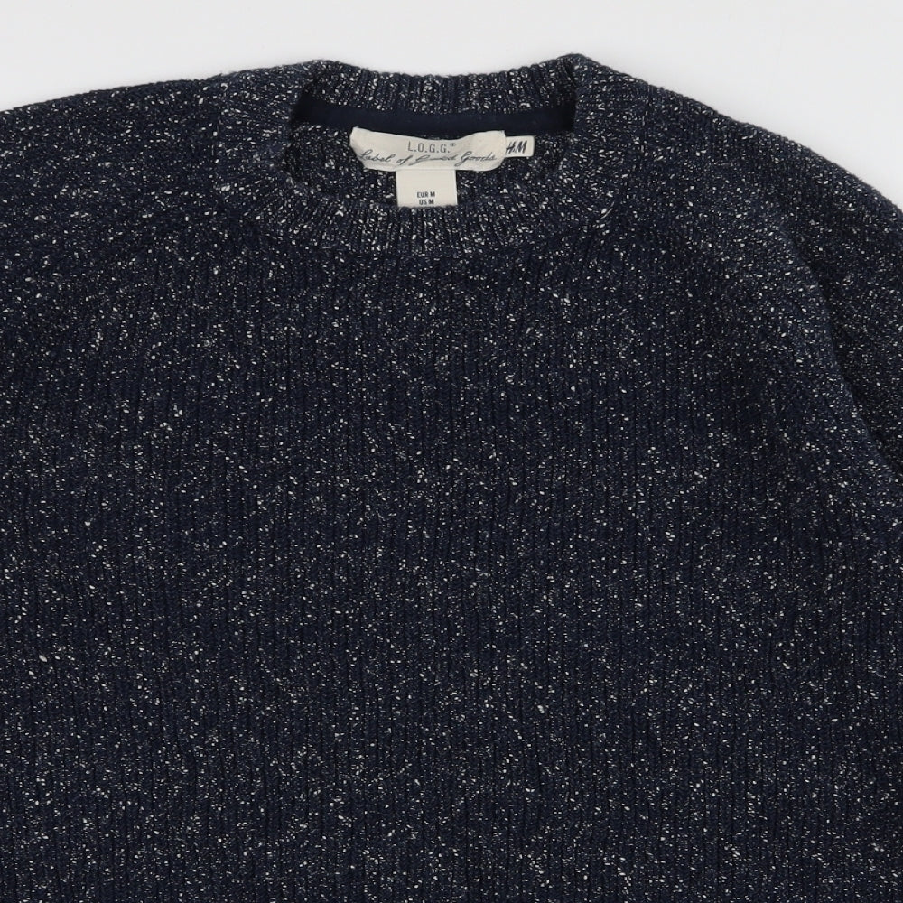 L.O.G.G Mens Blue High Neck  Cotton Pullover Jumper Size M