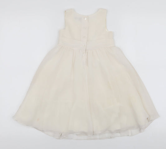 Marks and Spencer Girls Ivory  Polyester Tutu Dress  Size 2-3 Years  Round Neck Button