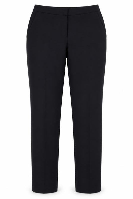 Front view of Atmosphere women’s blue polyester dress pants trousers, size UK 8, 32-inch leg slim zip