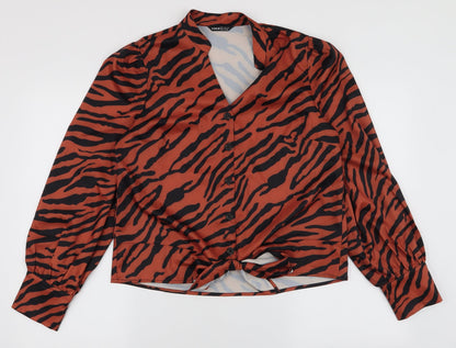 SheIn Womens Brown Animal Print Polyester Basic Blouse Size M Collared